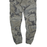 FSBN Mens Cotton Blend Green Slim Cargo Trousers W28 L30 Cargo Pocket Zip