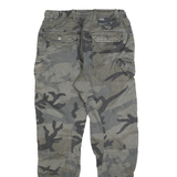 FSBN Mens Cotton Blend Green Slim Cargo Trousers W28 L30 Cargo Pocket Zip