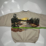 Nature Scene Unbranded Henley Graphic Sweatshirt - Large Beige Cotton
