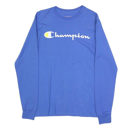 CHAMPION Mens Blue Long Sleeve Crew Neck Logo Graphic T-Shirt S