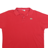 LACOSTE Mens Red Short Sleeve Plain Polo Shirt L Classic Cotton Blend