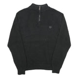 CHAPS Mens Black Plain Cotton Pullover Jumper Half Zip L Classic Knitwear