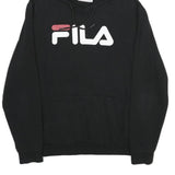 FILA Mens Black Hoodie M Cotton Blend Pullover Logo Print Casual