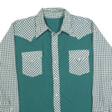 Mens Green & White Check Pattern Cotton Blend Shirt L Long Sleeve Pocket Button