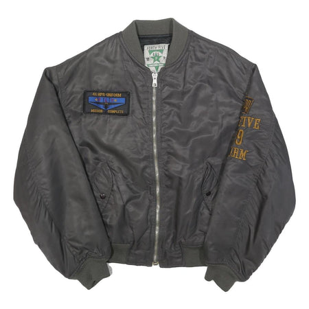 FOURTY FIVE Mens Grey Bomber Jacket M Polyester Military Style Zip M
