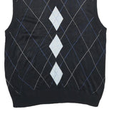 TRUST Mens Black Argyle Pattern V-Neck Chunky Knit XL Sleeveless Jumper Vest