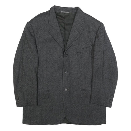 BALLY Mens Grey Herringbone Wool Blend Classic Jacket XL Button Formal Outerwear