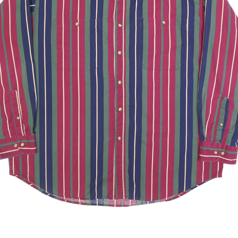 BASIC EDITIONS Mens Red & Green & Blue Striped Shirt XL Button-Down Cotton