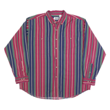 BASIC EDITIONS Mens Red & Green & Blue Striped Shirt XL Button-Down Cotton
