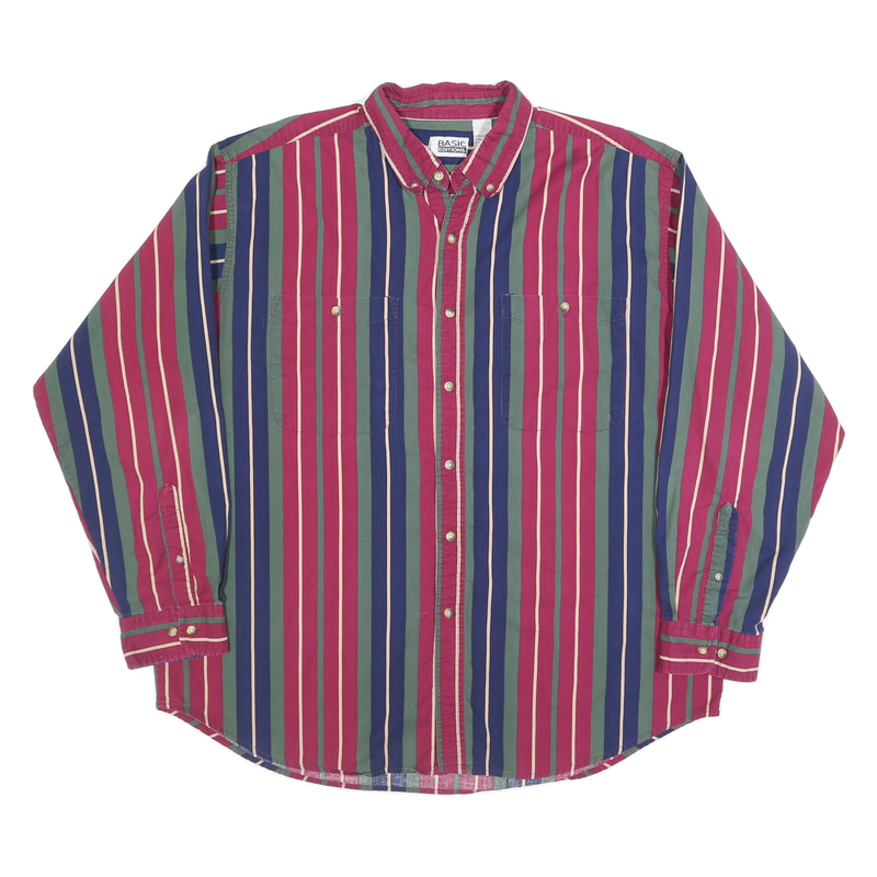 BASIC EDITIONS Mens Red & Green & Blue Striped Shirt XL Button-Down Cotton