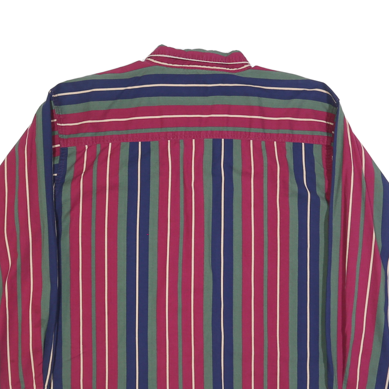 BASIC EDITIONS Mens Red & Green & Blue Striped Shirt XL Button-Down Cotton