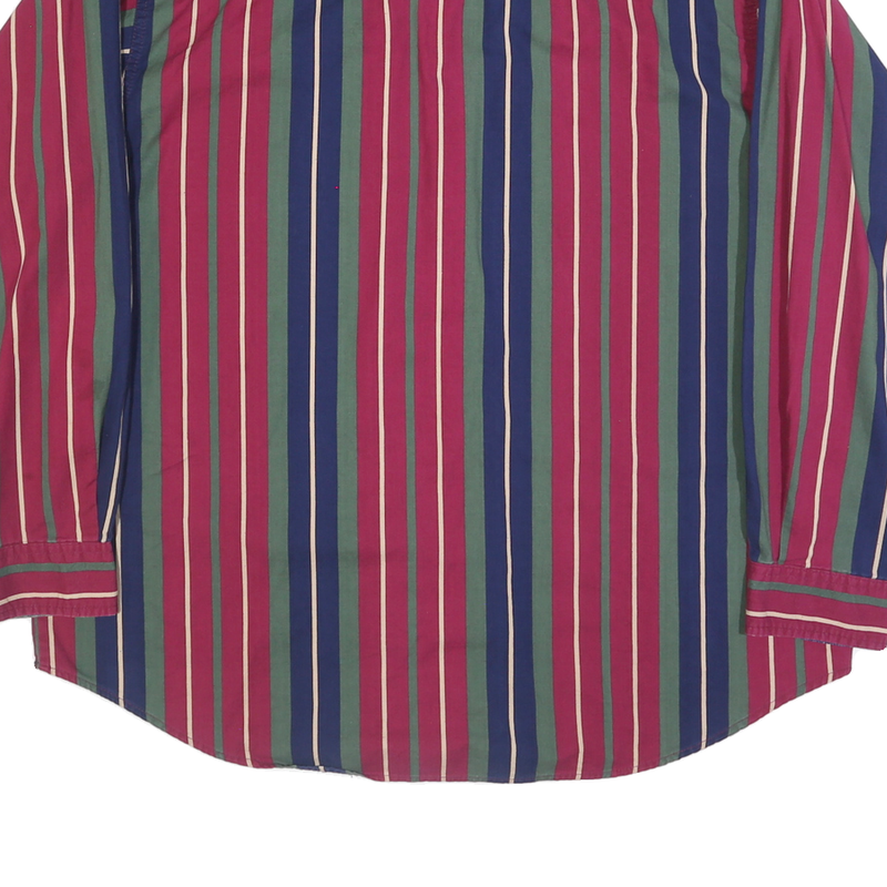 BASIC EDITIONS Mens Red & Green & Blue Striped Shirt XL Button-Down Cotton