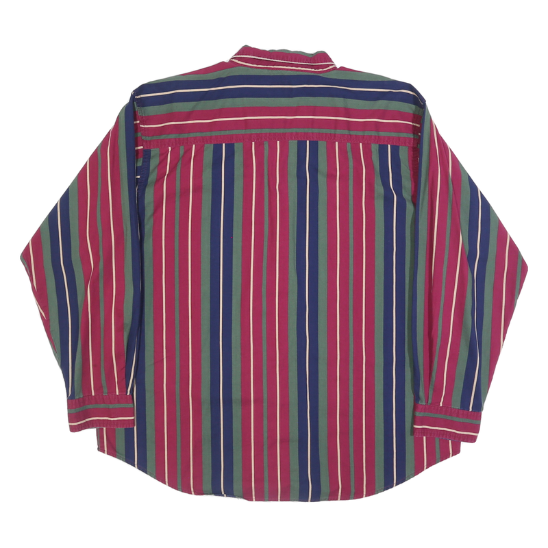 BASIC EDITIONS Mens Red & Green & Blue Striped Shirt XL Button-Down Cotton