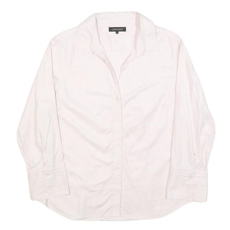 JAEGER Womens White Shirt Long Sleeve Collared Button Neck UK 14 Classic Cotton