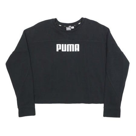 PUMA Womens Black Cotton Blend Crew Neck XS Logo Print Sweatshirt Pullover