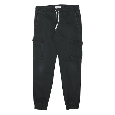 PIER ONE Mens Black Relaxed Cargo Drawstring Cotton Blend Trousers W32 L29