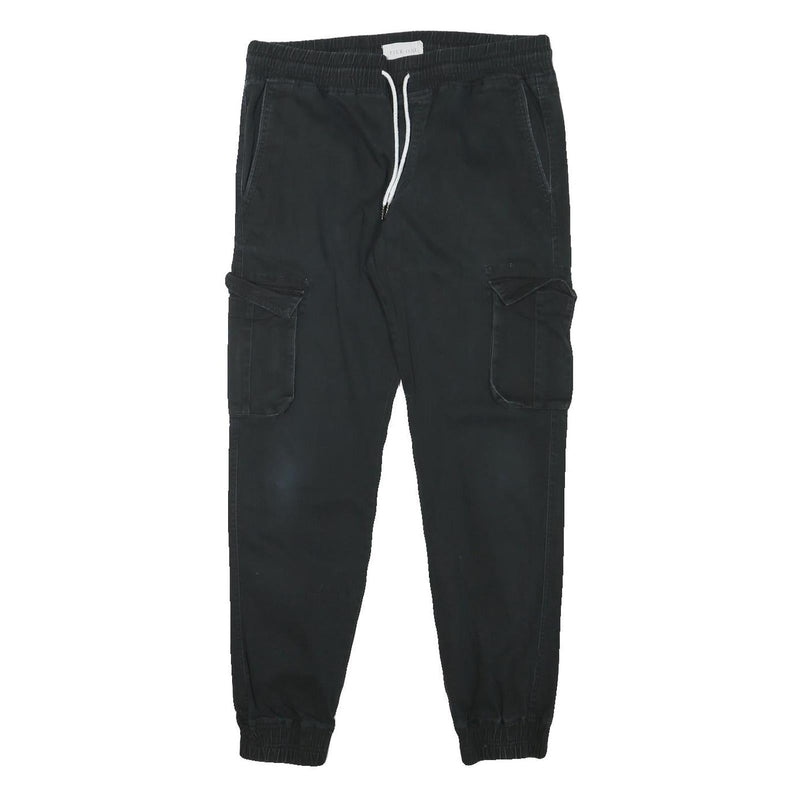 PIER ONE Mens Black Relaxed Cargo Drawstring Cotton Blend Trousers W32 L29