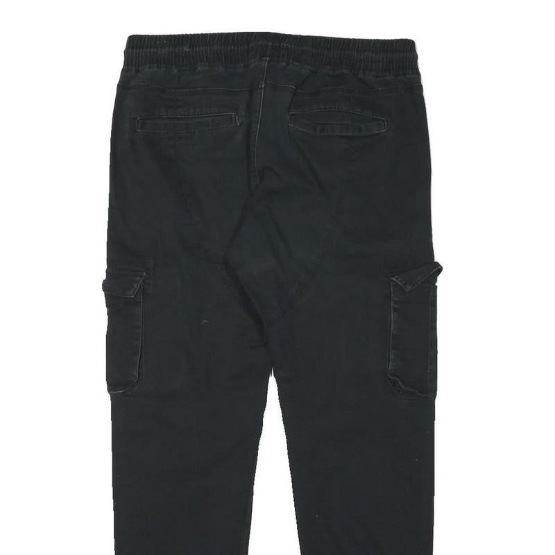 PIER ONE Mens Black Relaxed Cargo Drawstring Cotton Blend Trousers W32 L29
