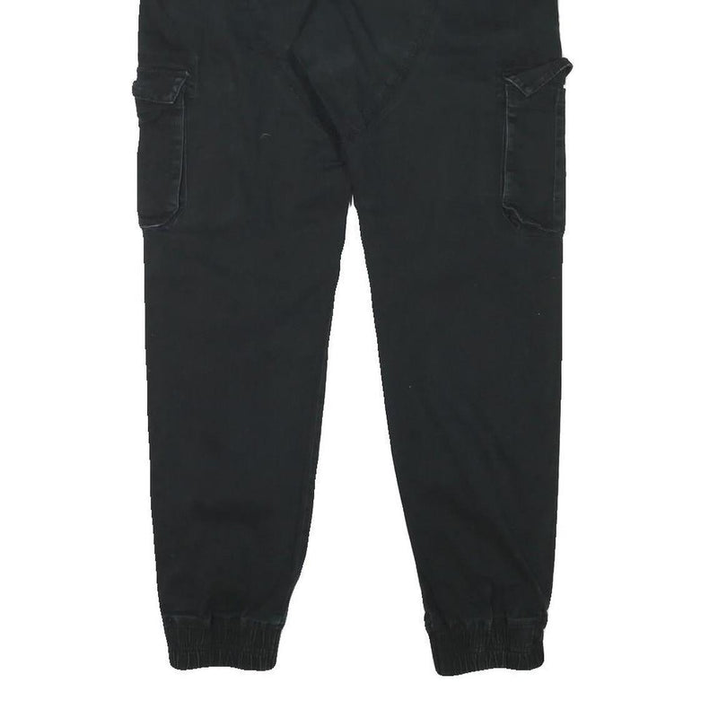 PIER ONE Mens Black Relaxed Cargo Drawstring Cotton Blend Trousers W32 L29