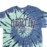 GILDAN Mens Blue & Green Tie Dye Destin Florida Graphic T-Shirt XL Short Sleeve