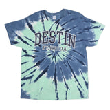 GILDAN Mens Blue & Green Tie Dye Destin Florida Graphic T-Shirt XL Short Sleeve
