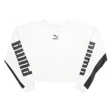 PUMA Womens White & Black Cropped Sweatshirt XS Crew Neck Long Sleeve Sportswear