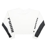PUMA Womens White & Black Cropped Sweatshirt XS Crew Neck Long Sleeve Sportswear