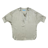 DEREK LAM Womens Beige Silk Blend Basic Top Short Sleeve V-Neck Size S