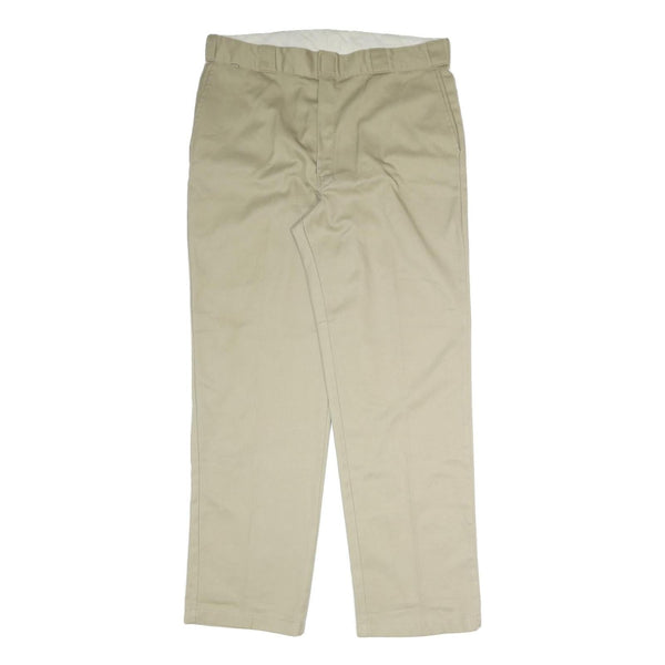 DICKIES Mens Cotton Blend Beige Regular Fit Straight Leg Trousers W37 L33