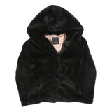PINKO Womens Black Faux Fur Hoodie Jacket M Polyester Button Closure Soft Touch