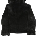 PINKO Womens Black Faux Fur Hoodie Jacket M Polyester Button Closure Soft Touch