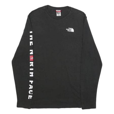 THE NORTH FACE Mens Black S Long Sleeve Crew Neck Branded Logo Cotton T-Shirt