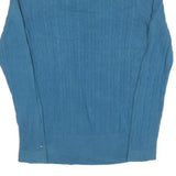 TOMMY HILFIGER Womens Blue Patterned Jumper V-Neck Cable Knit L Cotton Blend