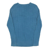 TOMMY HILFIGER Womens Blue Patterned Jumper V-Neck Cable Knit L Cotton Blend
