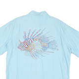 TORI RICHARD Mens Blue Cotton Blend Short Sleeve Shirt L Lionfish Print Casual