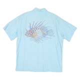 TORI RICHARD Mens Blue Cotton Blend Short Sleeve Shirt L Lionfish Print Casual