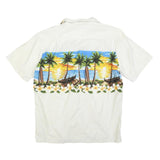 RESERVE Mens White Blue Hawaiian Shirt M Cotton Blend Summer Beach Print