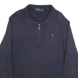 POLO RALPH LAUREN Mens Navy Blue Fashion Jumper Cotton Pullover L Zip Neck