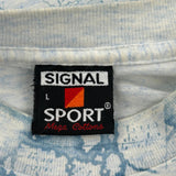 Whale Illustration Signal Sports Graphic T-Shirt - Large Blue Cotton