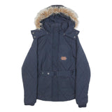 DIESEL Womens Navy Blue Quilted Jacket S Polyester Zip Hooded Warm Winter