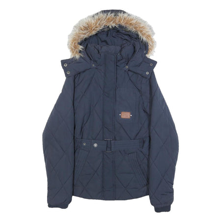 DIESEL Womens Navy Blue Quilted Jacket S Polyester Zip Hooded Warm Winter