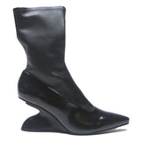 CHARLES & KEITH Womens Pointed Ankle Boots Black Leather UK 3 Stylish Heel
