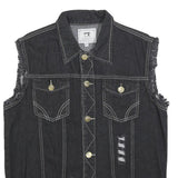 FASHION Womens Black Cotton Denim Sleeveless Jacket 3XL Distressed Biker Style