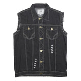 FASHION Womens Black Cotton Denim Sleeveless Jacket 3XL Distressed Biker Style