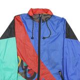 Mens Blue & Red Colourblock Nylon Zip-Up Jacket XL Retro Lightweight Casual