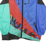 Mens Blue & Red Colourblock Nylon Zip-Up Jacket XL Retro Lightweight Casual