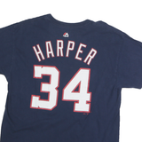MAJESTIC Mens Blue Harper #34 Graphic T-Shirt L Short Sleeve Crew Neck Baseball