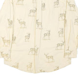WOOLRICH Mens Cream Shirt M Cotton Blend Printed Deer Pattern Long Sleeve