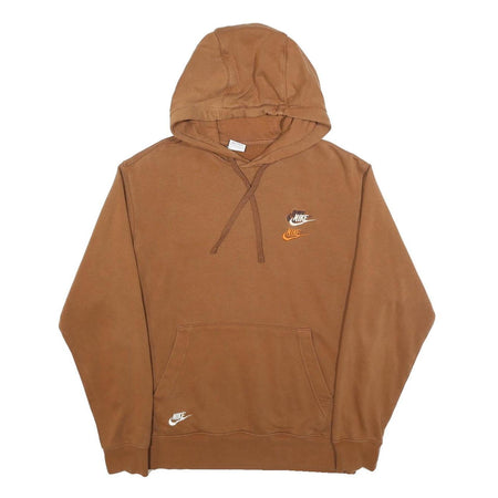 NIKE Mens Brown Hoodie M Cotton Blend Pullover Stylish Logos