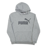 PUMA Mens Grey Hoodie S Cotton Blend Pullover Hooded Sweatshirt Logo